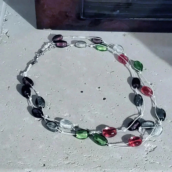 Lampwork Glass Beads Double Strand 24" Long Jewel Tone Colors Necklace - Picture 1 of 4